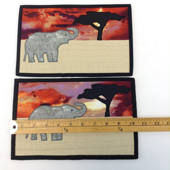 Quilted Mug Rug Lucky Trunk Up Elephant African Serengeti Snack Mats - Picture 6 of 8